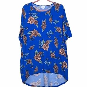 LulaRoe Irma S‎ Blue with yellow/orange flowers